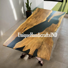 Live Edge Table, Black Epoxy Resin Table, Kitchen Table, Walnut Slab, Live Edge Dining Table Handmade Epoxy Countertops Furniture Unique Handicrafts IND