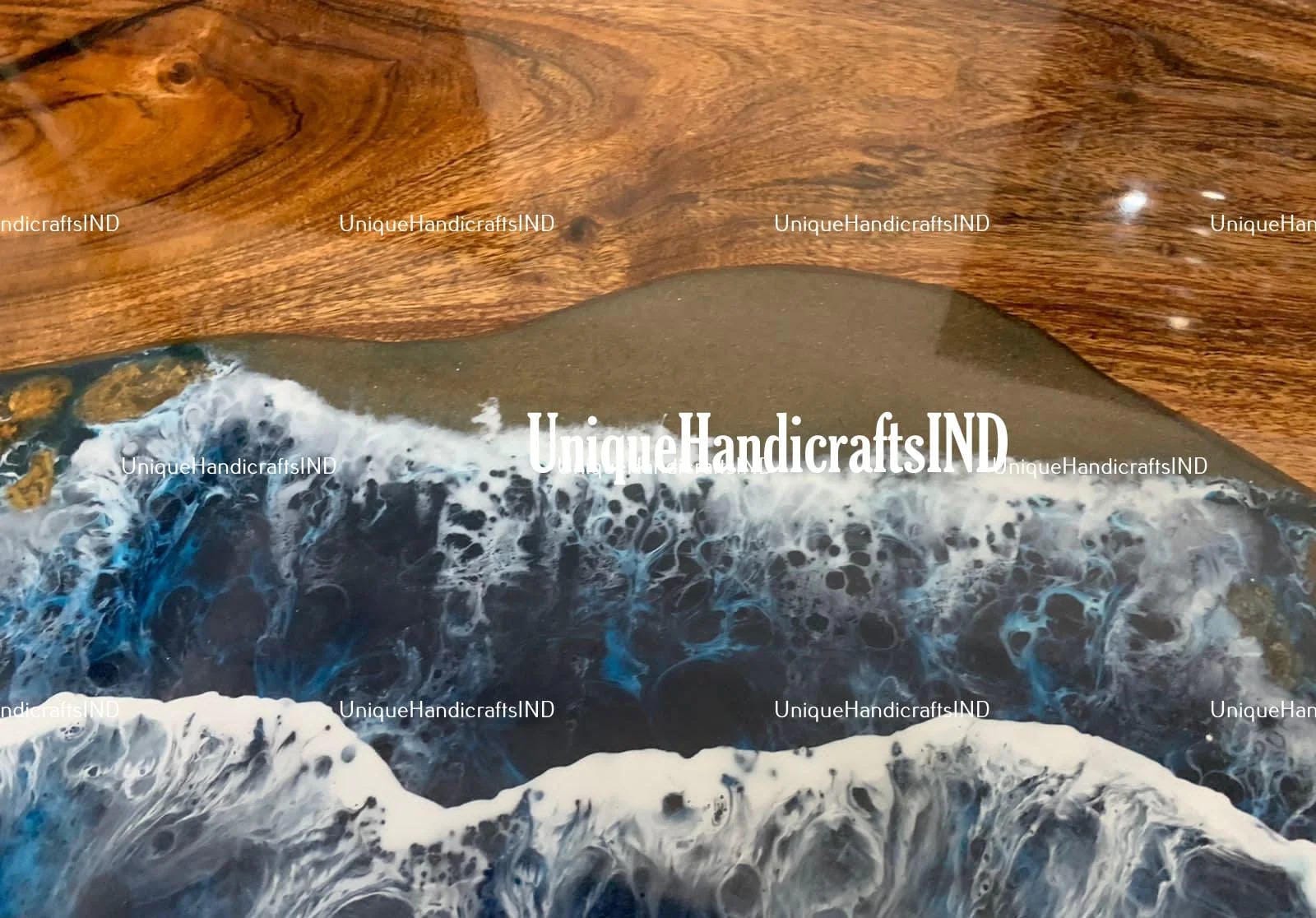 Epoxy River Table | Blue Ocean Walnut River Table | Epoxy Coffee Table | Epoxy Resin Table | Live Edge Table | Accent Table Furniture Unique Handicrafts IND