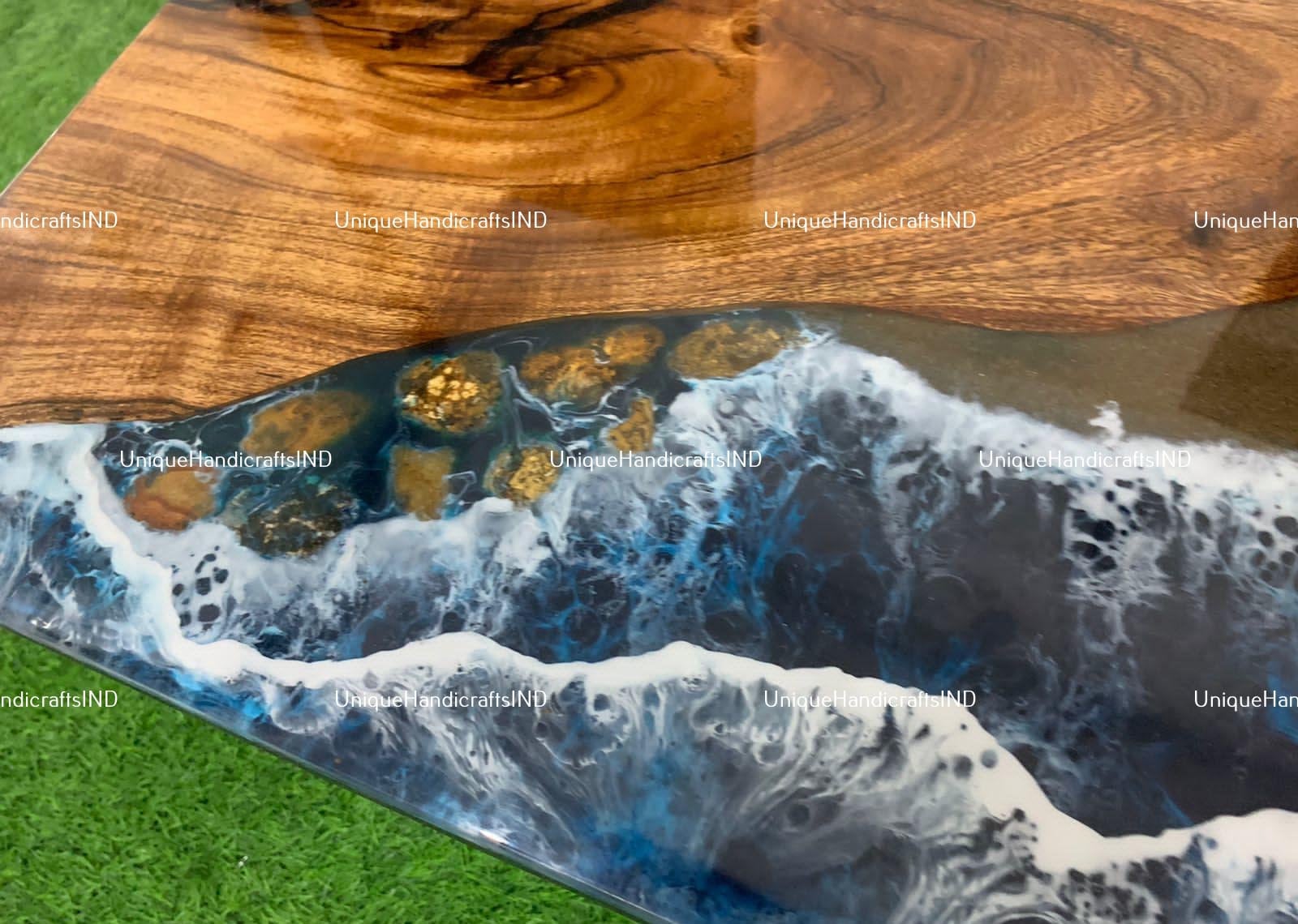 Epoxy River Table | Blue Ocean Walnut River Table | Epoxy Coffee Table | Epoxy Resin Table | Live Edge Table | Accent Table Furniture Unique Handicrafts IND