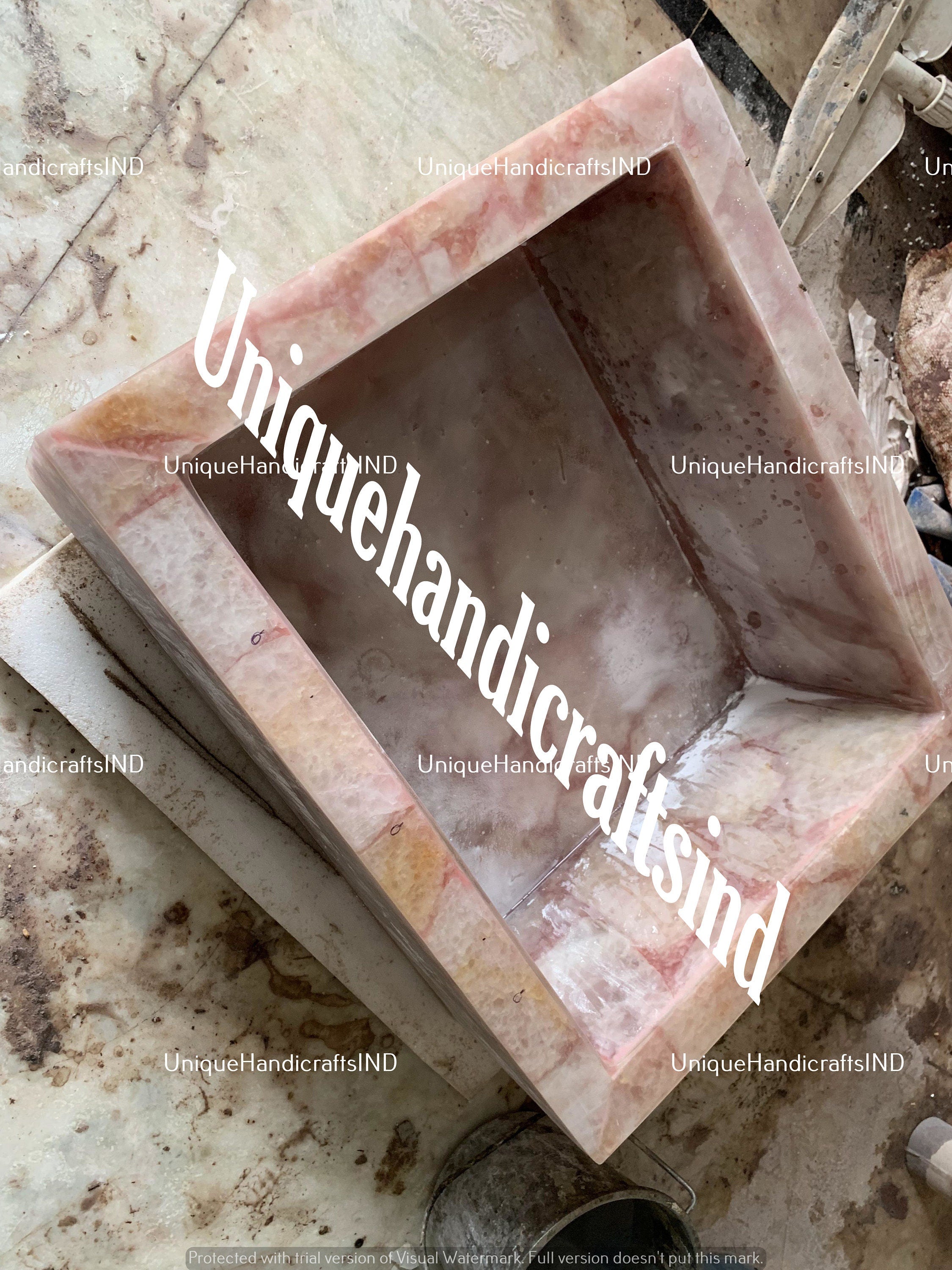 Pink Rose Quartz Stone Sink Wash Basin, Kitchen Vessel, Natural Agate Wash Basin, Random Stone Sink Basin, Handmade Bathroom Interior Decors Unique Handicrafts IND