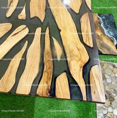Elegant Epoxy Resin Coffee Table - Walnut Resin End Table - Handmade Side Table - Modern Coffee Table Unique Handicrafts IND