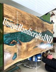 Epoxy Live Edge table, Walnut epoxy table ,resin epoxy walnut table,Kitchen Dinning Table Unique Handicrafts IND