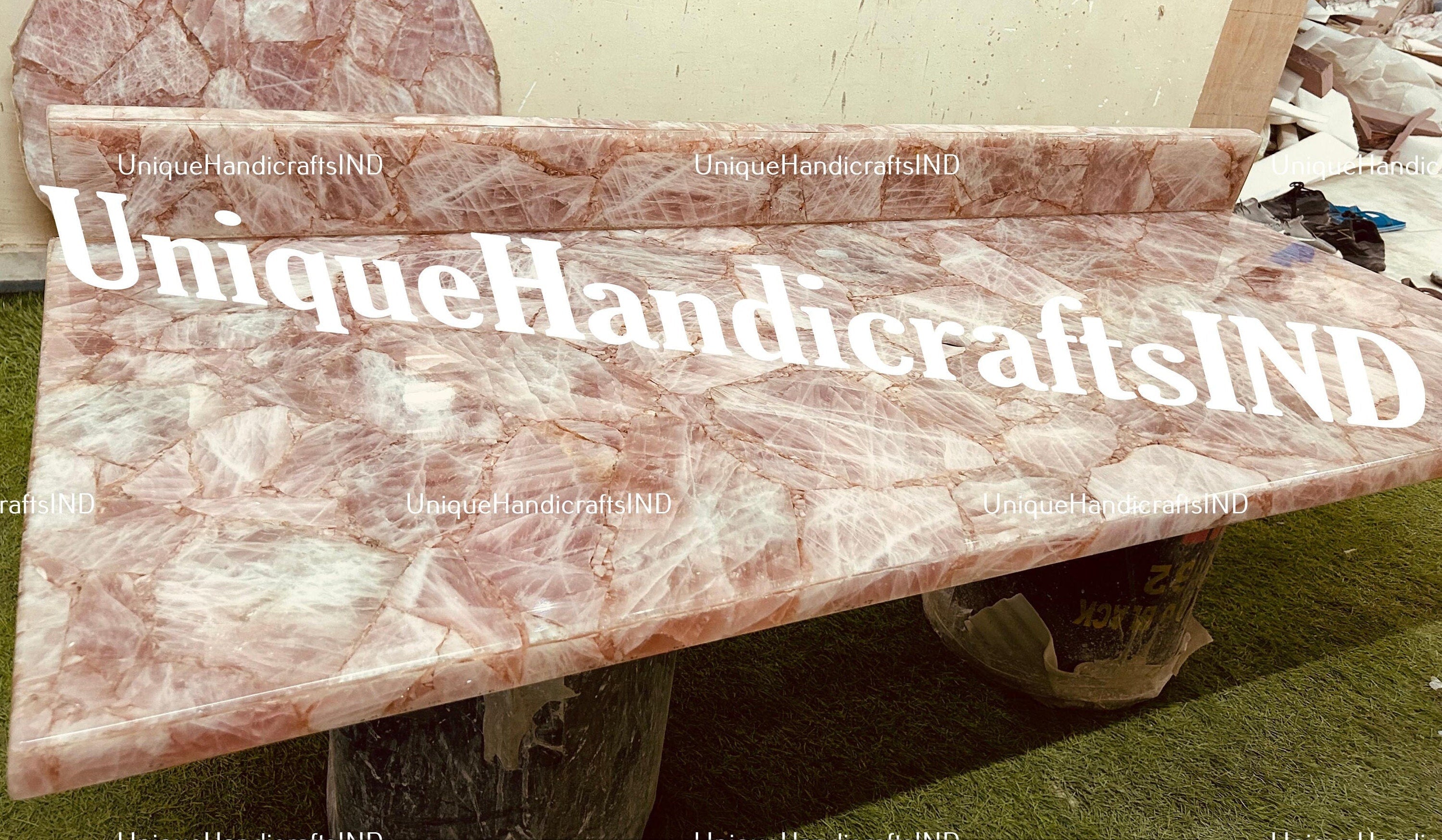 Pink Rose Quartz Kitchen & bar Countertop With Backsplash ,Pink Rose Quartz slab, Natural Quartz vanity Top, For Home Decor Custom made Slab Unique Handicrafts IND