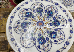 Side Table Top White Marble Handmade Vintage Inlay Lapis Stone Floral Art Unique Furniture From India Unique Handicrafts IND