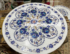 Side Table Top White Marble Handmade Vintage Inlay Lapis Stone Floral Art Unique Furniture From India Unique Handicrafts IND