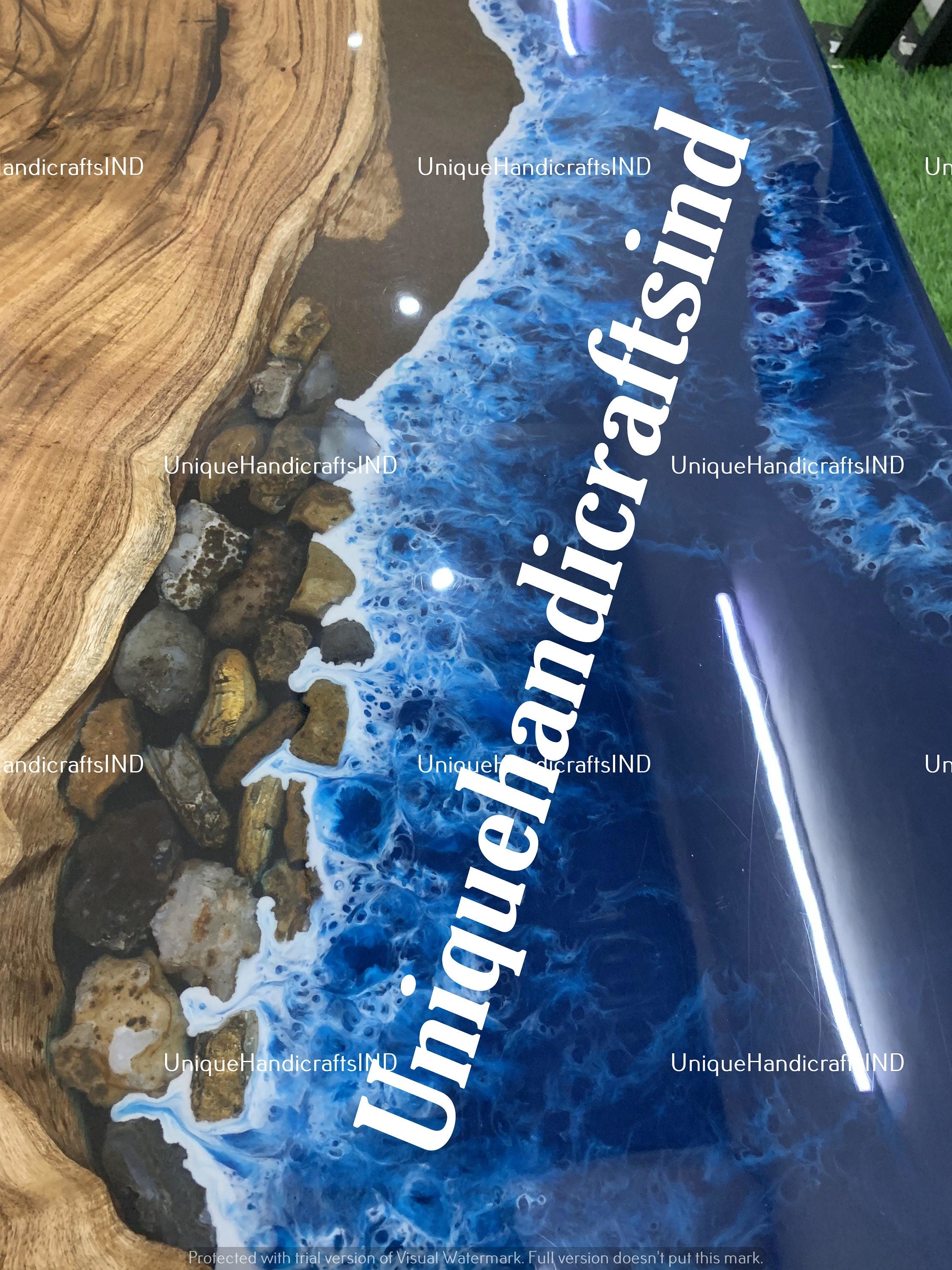 Epoxy Table Top / Wooden Resin Handmade Table Top / Blue River Epoxy table Top Unique Handicrafts IND