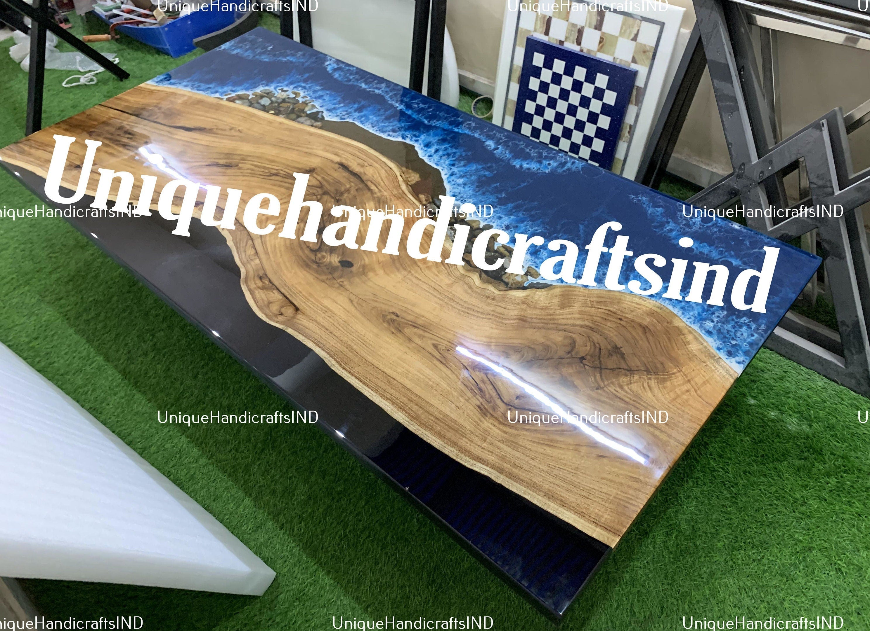 Epoxy Table Top / Wooden Resin Handmade Table Top / Blue River Epoxy table Top Unique Handicrafts IND