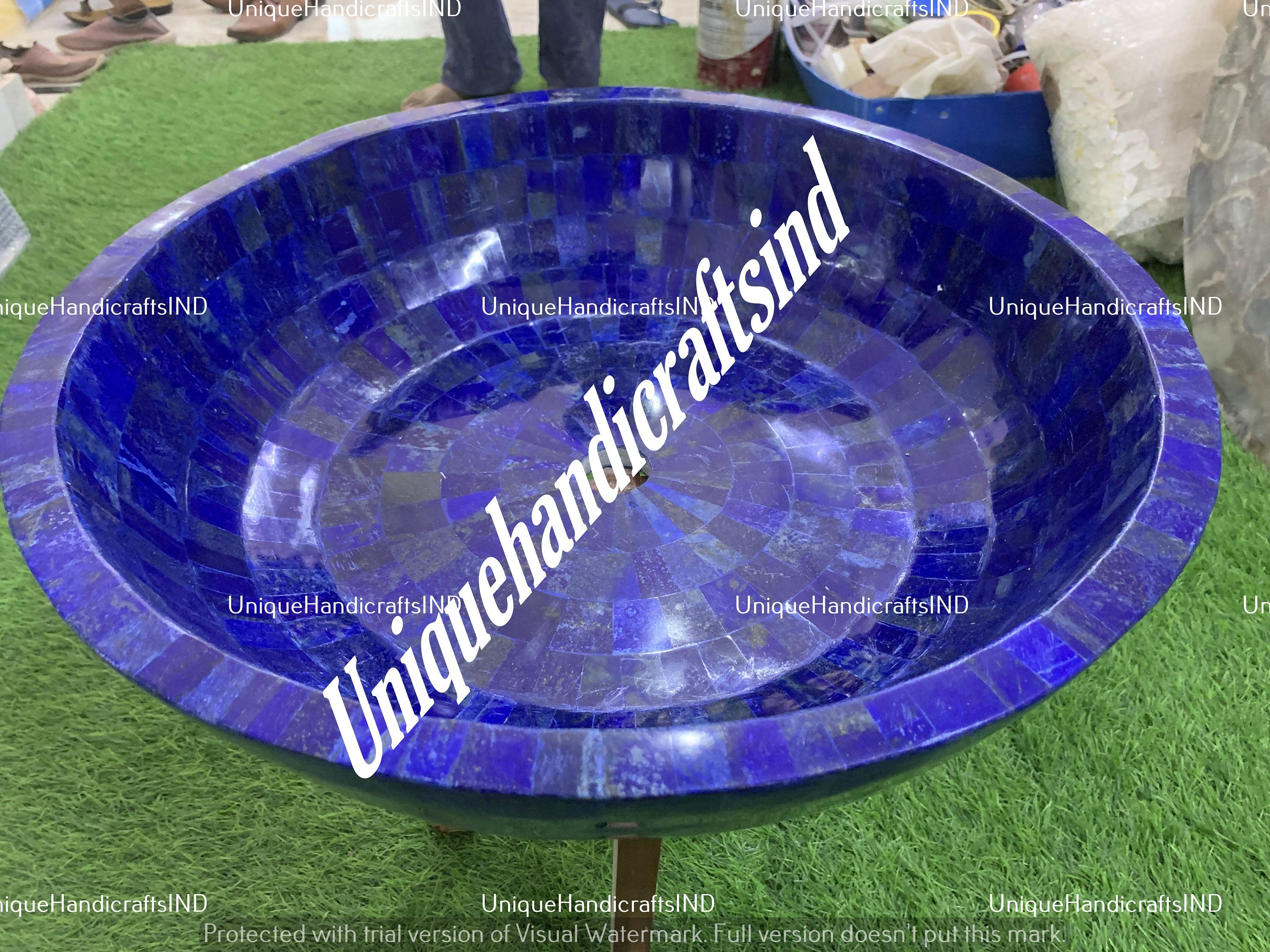 Marble Sink In Lapis lazuli Stone Arts/ bathroom Sink/ Wash Basin / Farmhouse Sink Powder Room Sink Hand Carved Interior Decor Unique Handicrafts IND