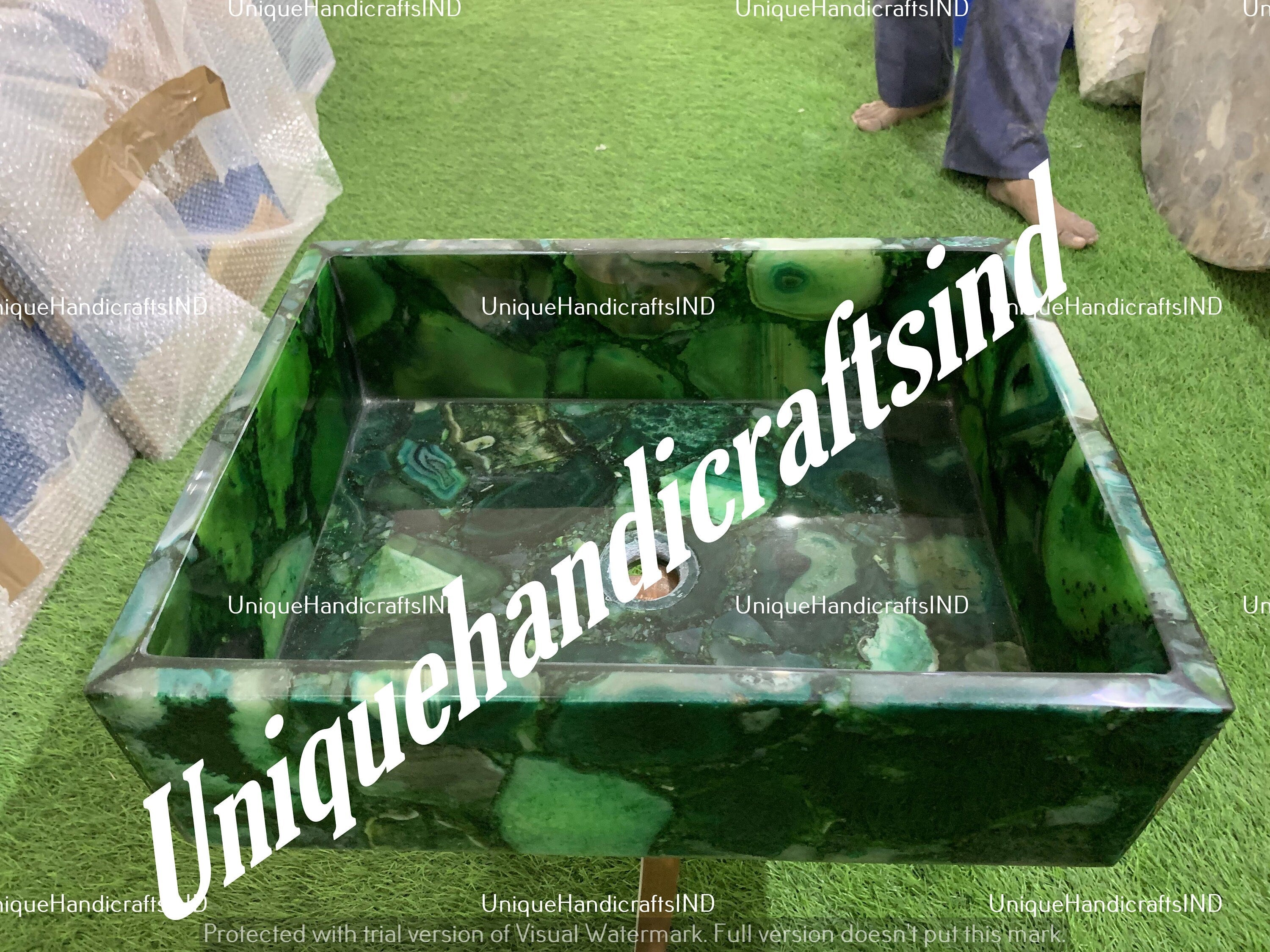 Beautiful Stone Vanity Countertop Sink Marble Green Agate Quartz Wash Basin Round Sink for Kitchen Bathroom Decor Unique Handicrafts IND