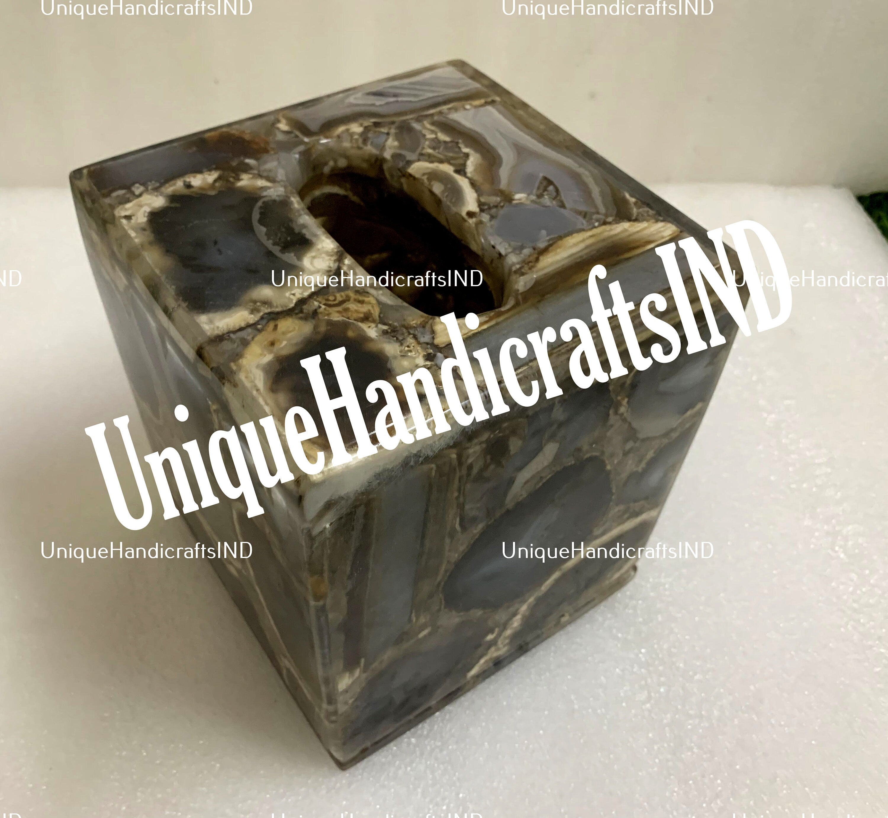 Agate Tissue Box, Bathroom Tissue Box, Napkin Holder, Handmade Bathroom Home Decor Accessories Unique Handicrafts IND