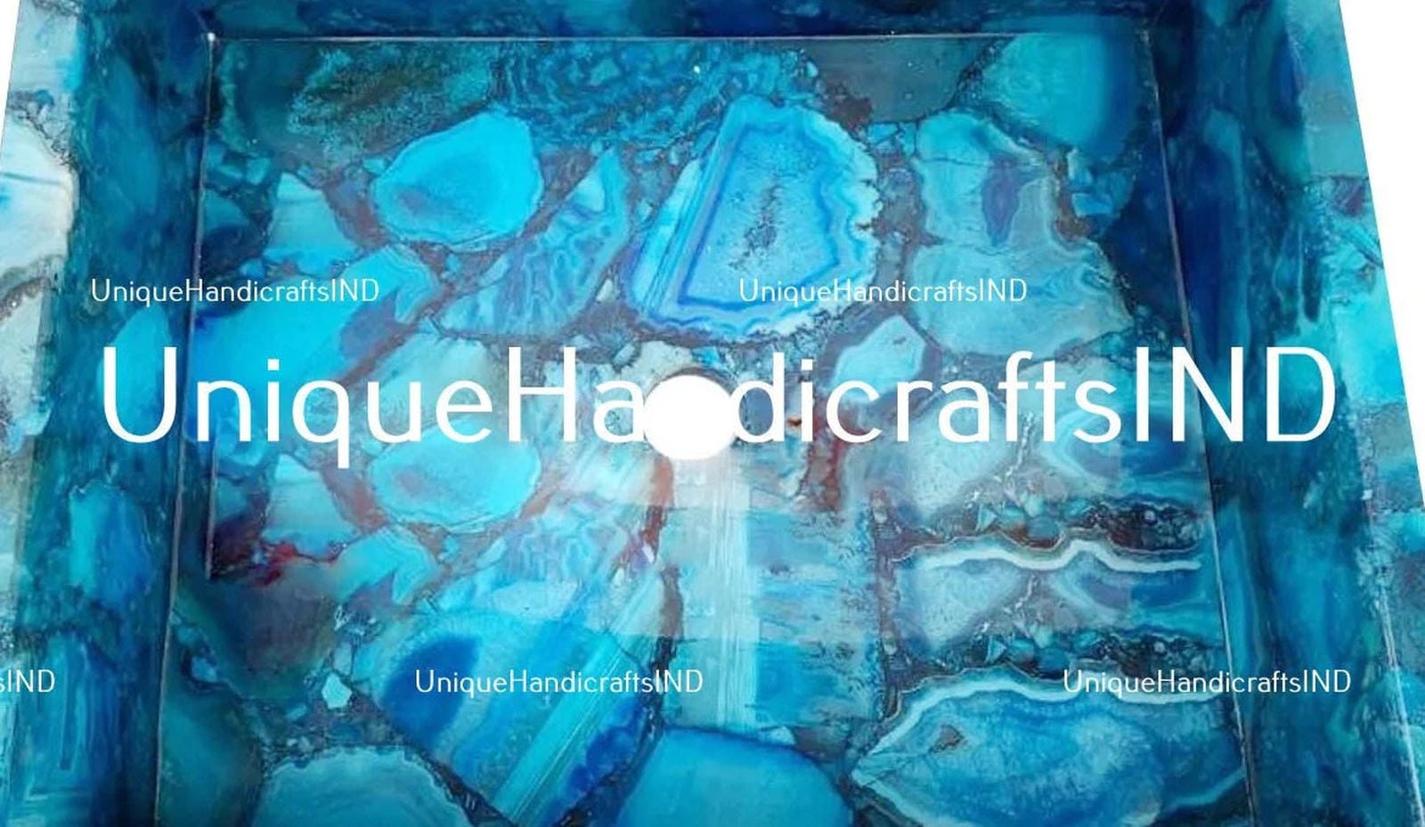 Washbasin With Blue Agate Gemstone Art ,Mid Century Antique Countertop Basin sink For Bathroom & Farmhouse Decor Interior Unique Handicrafts IND