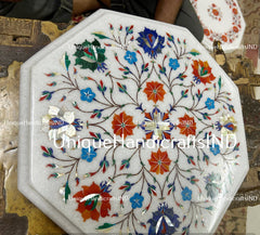 Marble Coffee Table Top / Inlay Work Coffee Table Top / Octagon Shape White Marble Sofa Center Table Semi precious Stone Arts Gift Her Unique Handicrafts IND