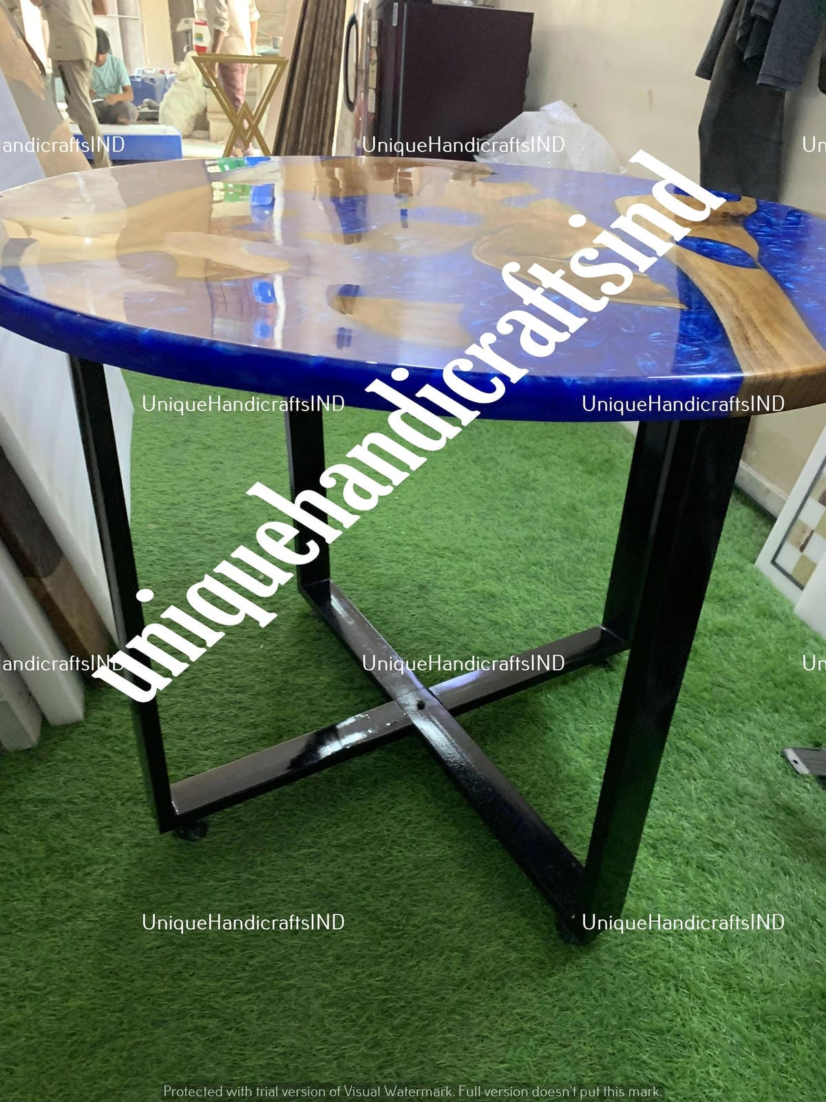 Blue Resin End Table ,Epoxy Acacia river table , Small decorative night table ,Ocean and sea theme trunk décor ,industrial sofa Table Unique Handicrafts IND