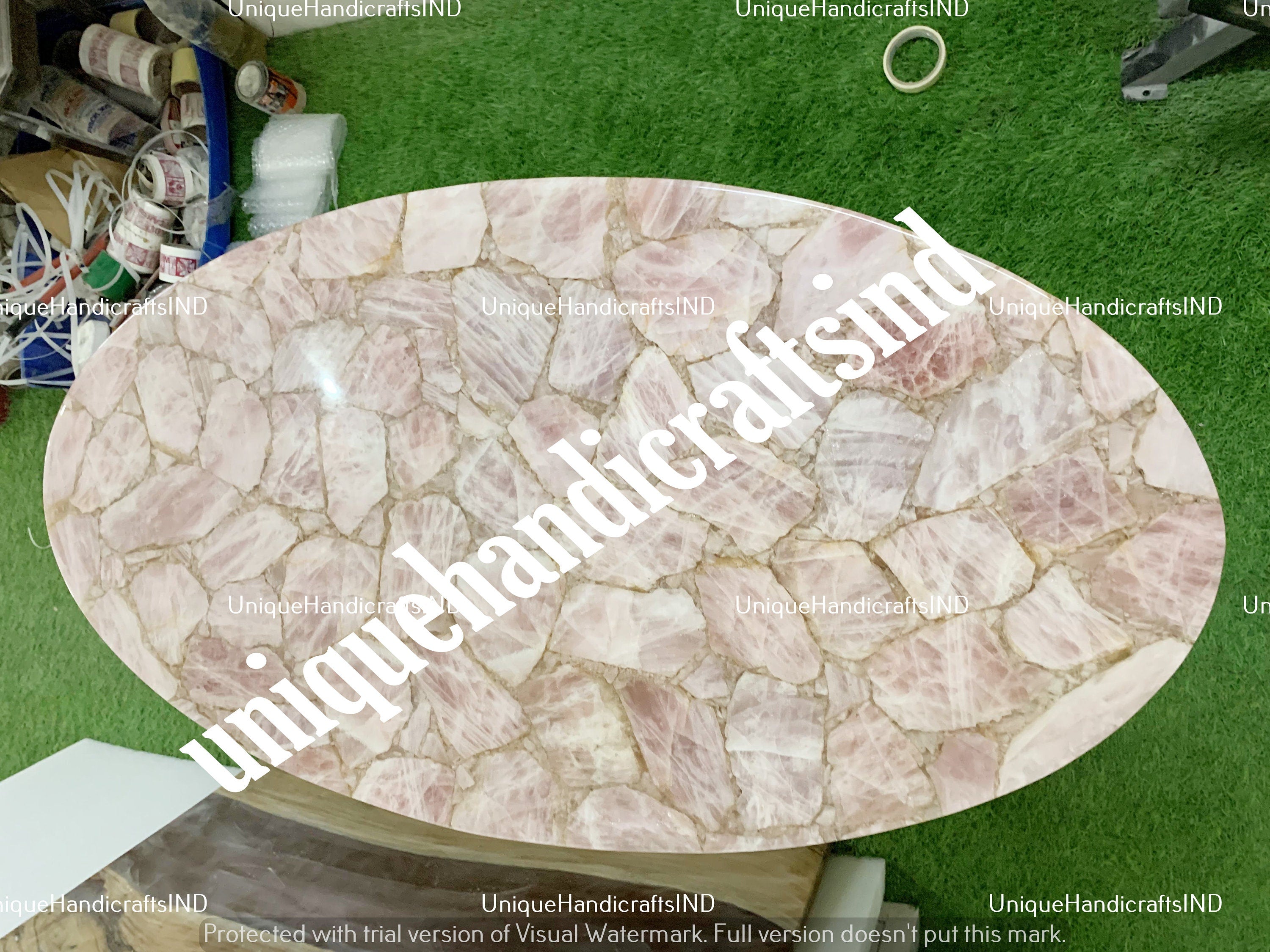 Oval Coffee Table / Rose Quartz Stone Slab Counter Top Random Farm House Table /Vanity Top/ Slab Kitchen Counter Slab Top/Dining top Unique Handicrafts IND