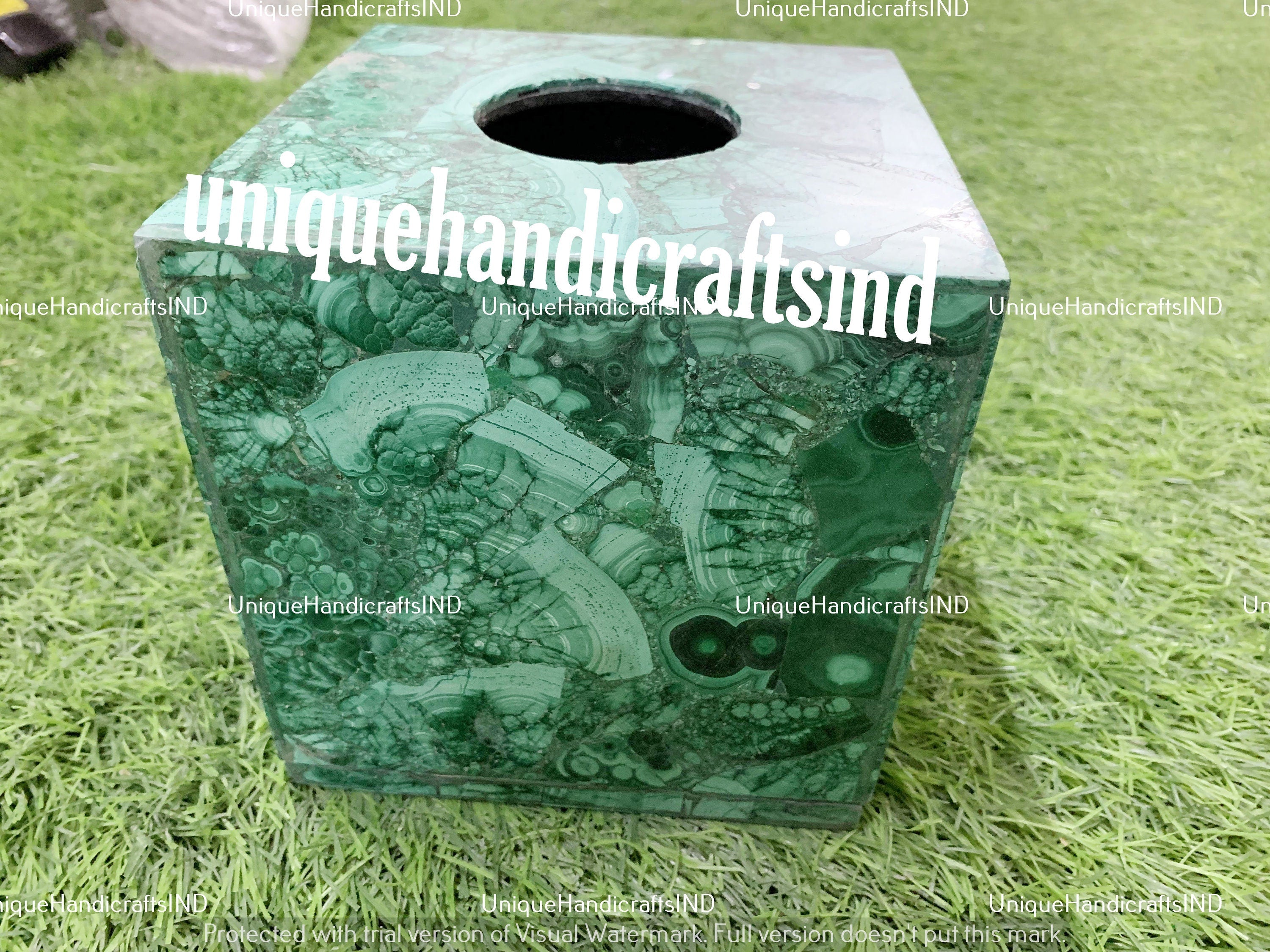 Malachite Stone Tissue Box / Bathroom Napkin tissue Box Accessories Handmade Home Decor Unique Handicrafts IND