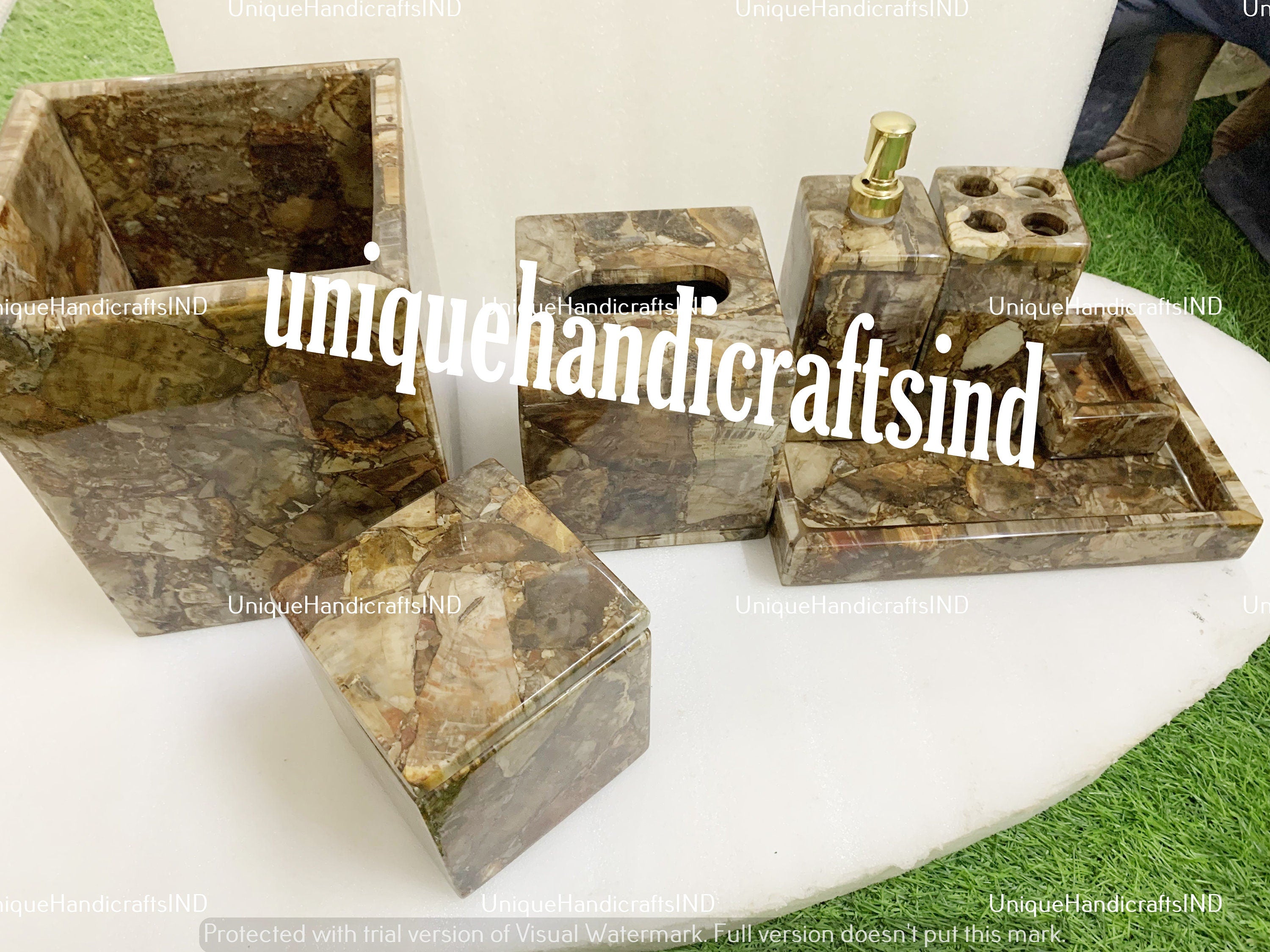 Petrified Wood Stone Bathroom set Stone/ Handmade Bathroom/ Decoration Bathroom/ Luxury bathroom sets/ Bathroom Accessories/ Bathroom decor Unique Handicrafts IND