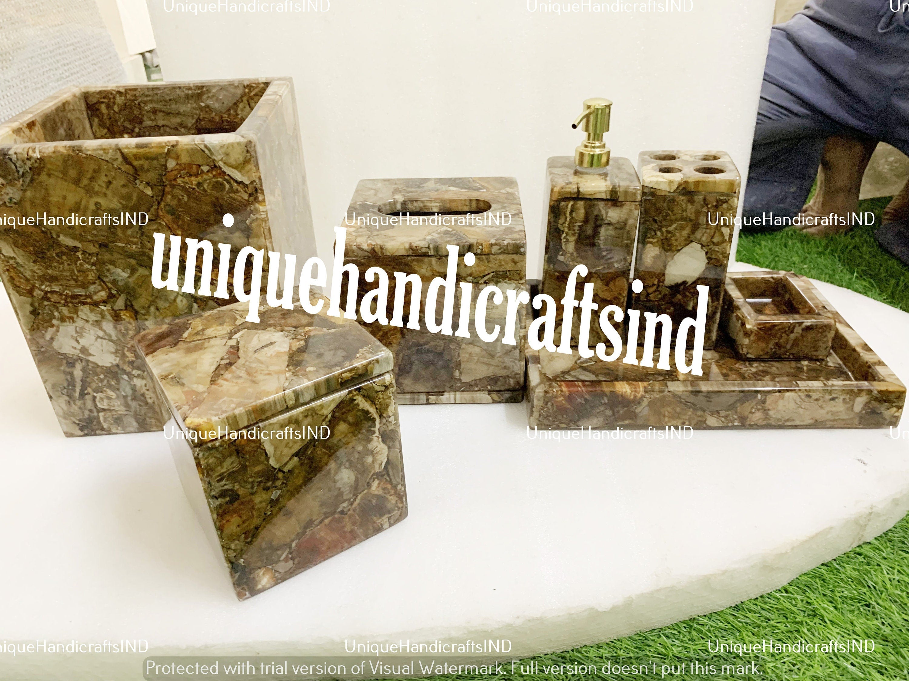 Petrified Wood Stone Bathroom set Stone/ Handmade Bathroom/ Decoration Bathroom/ Luxury bathroom sets/ Bathroom Accessories/ Bathroom decor Unique Handicrafts IND