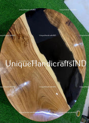 Round Resin Table, Round Epoxy Table, Black Resin Table Round Dining Table, Round Kitchen Table, Round Live Edge Table,  Round Coffee Table Unique Handicrafts IND