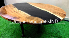 Round Resin Table, Round Epoxy Table, Black Resin Table Round Dining Table, Round Kitchen Table, Round Live Edge Table,  Round Coffee Table Unique Handicrafts IND