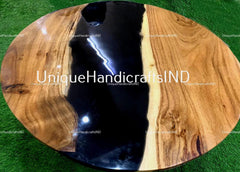 Round Resin Table, Round Epoxy Table, Black Resin Table Round Dining Table, Round Kitchen Table, Round Live Edge Table,  Round Coffee Table Unique Handicrafts IND