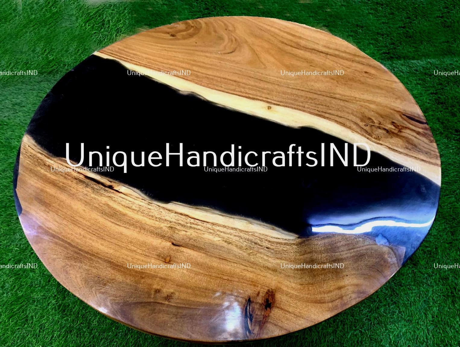 Round Resin Table, Round Epoxy Table, Black Resin Table Round Dining Table, Round Kitchen Table, Round Live Edge Table,  Round Coffee Table Unique Handicrafts IND