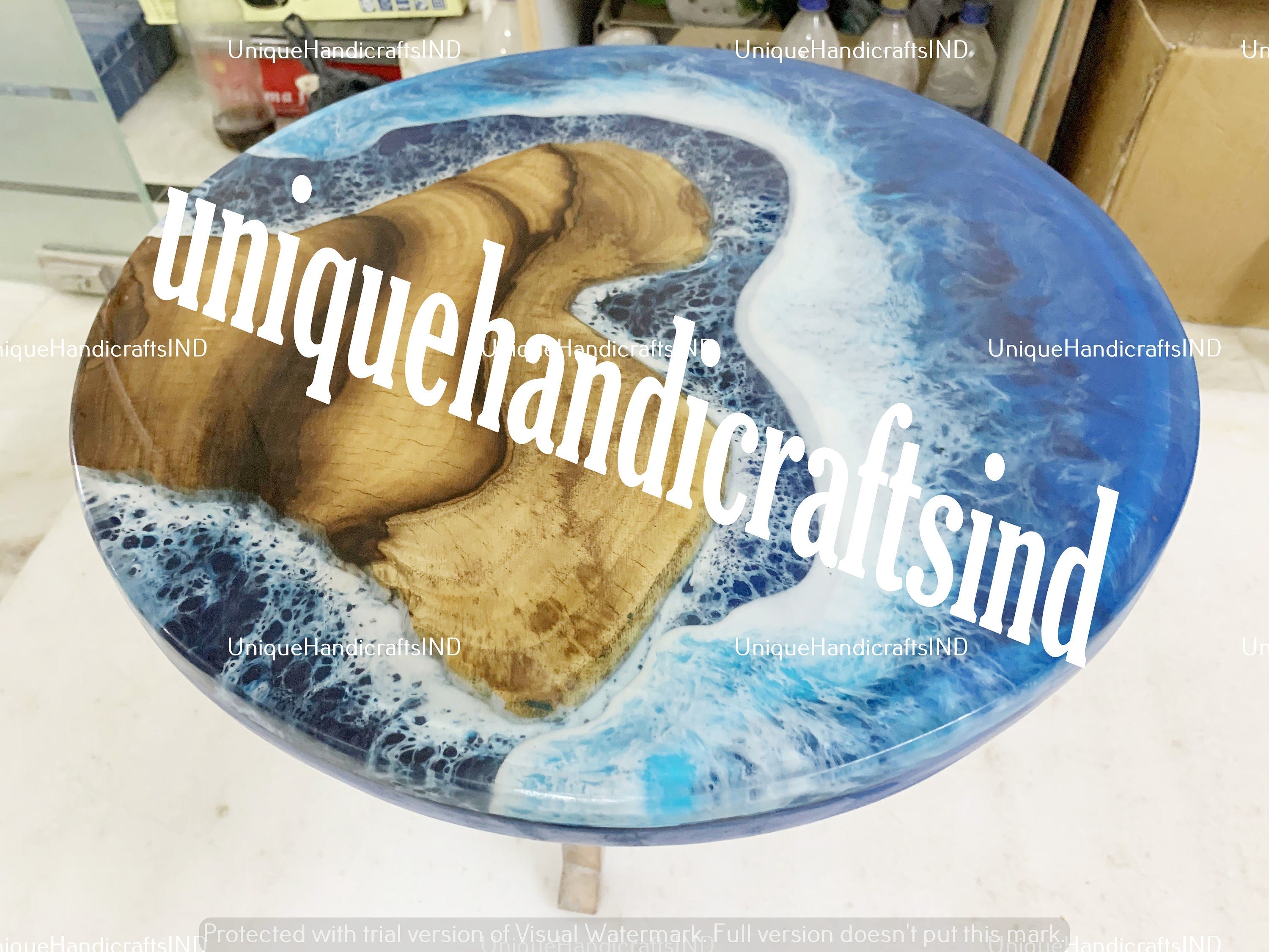 Round Ocean Wave Epoxy Table Handmade Epoxy Coffee Table Made To Order With Iron Legs Conference Table Wooden Epoxy Table Home Decors Unique Handicrafts IND