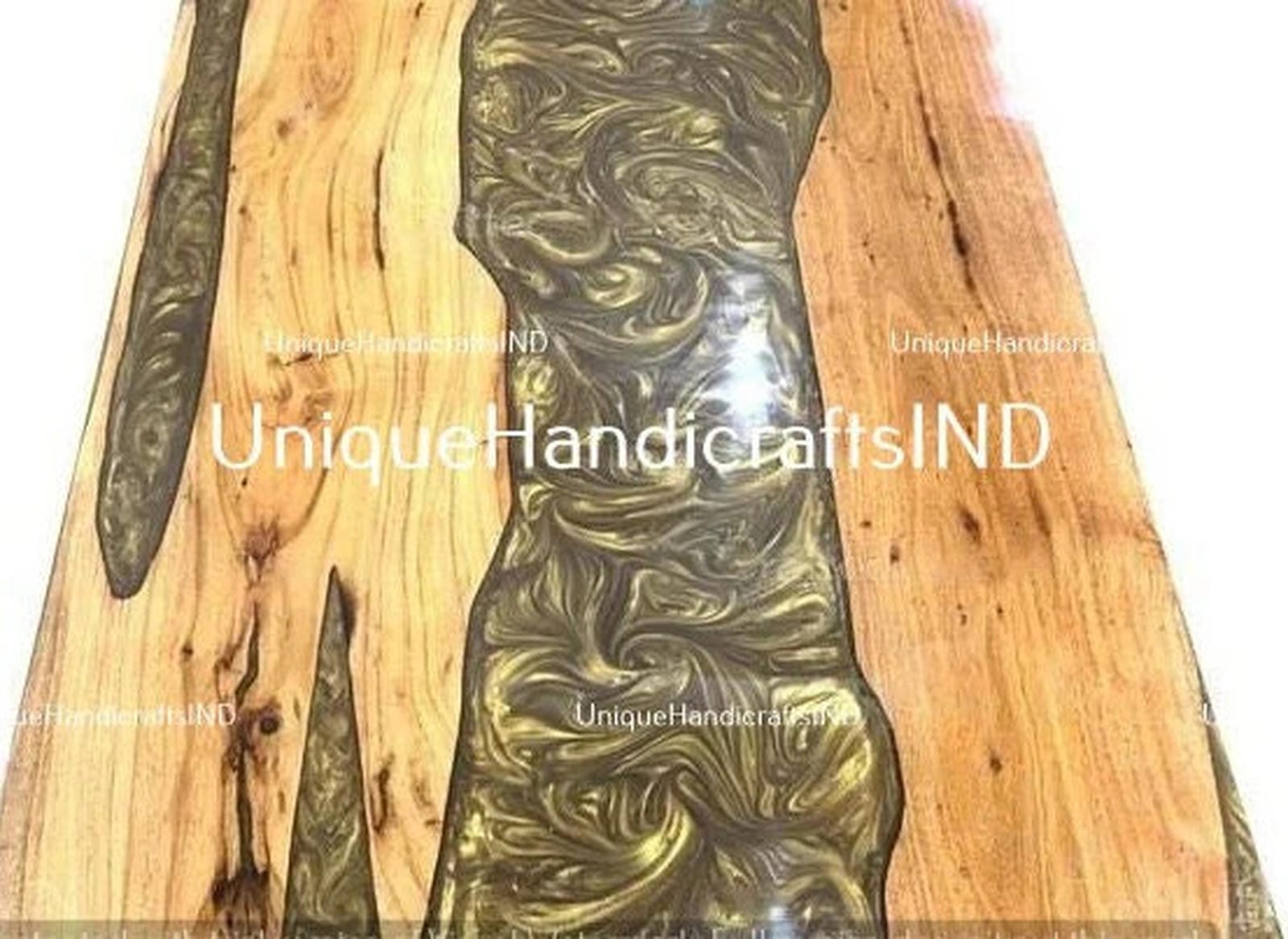 Conference Table ,Live Edge Table With Golden Resin Art, Epoxy Resin Table Mid Century Modern Furniture Unique Handicrafts IND