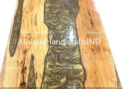 Conference Table ,Live Edge Table With Golden Resin Art, Epoxy Resin Table Mid Century Modern Furniture Unique Handicrafts IND