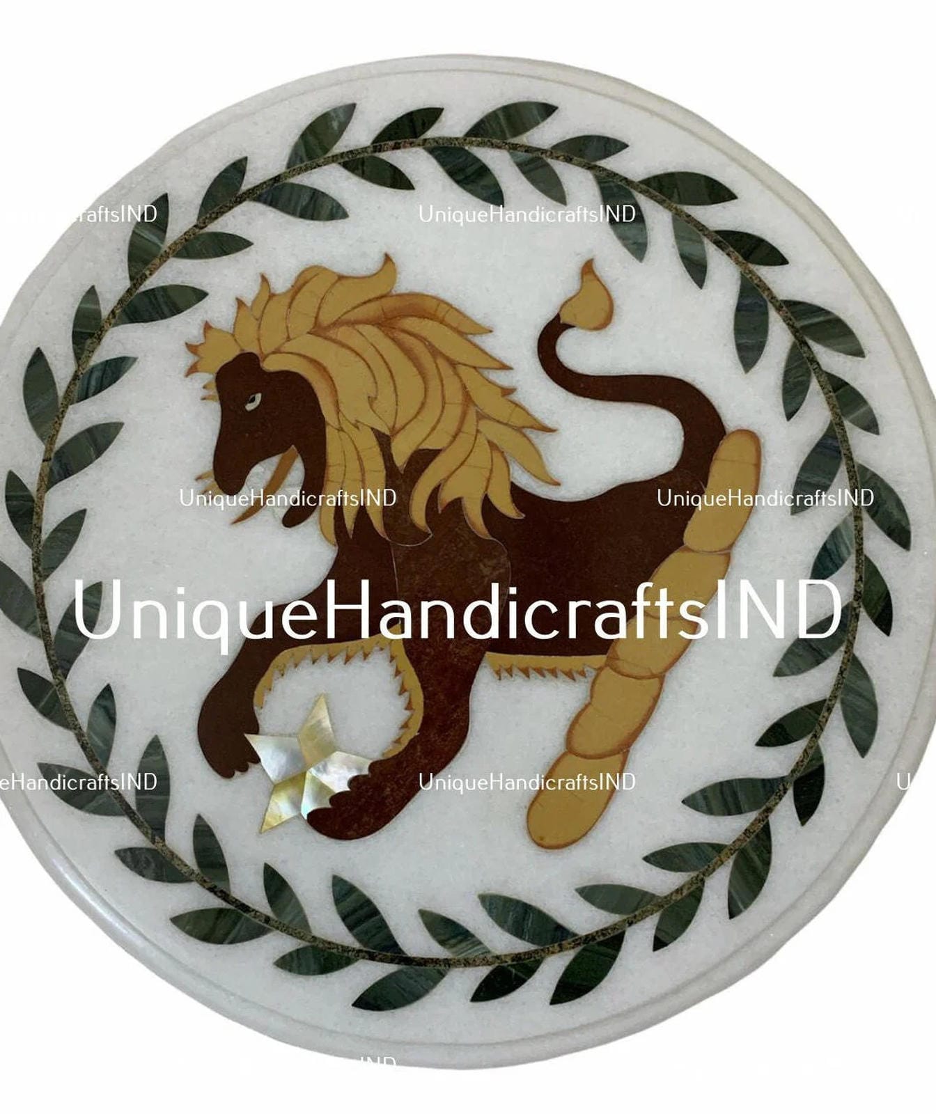 Marble Table with Carnelian Inlay Semi Precious Stones Dragons Art Round Coffee,dining,side table For home decor Unique Handicrafts IND