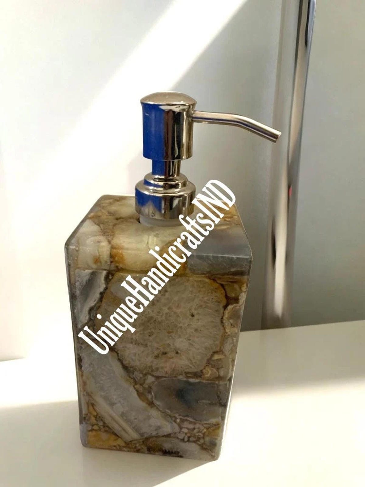 Soap Dispenser With Natural Agate Stone Arts/ bathroom bottles, shampoo bottle Bathroom Accessories Gift For Him / Her Unique Handicrafts IND