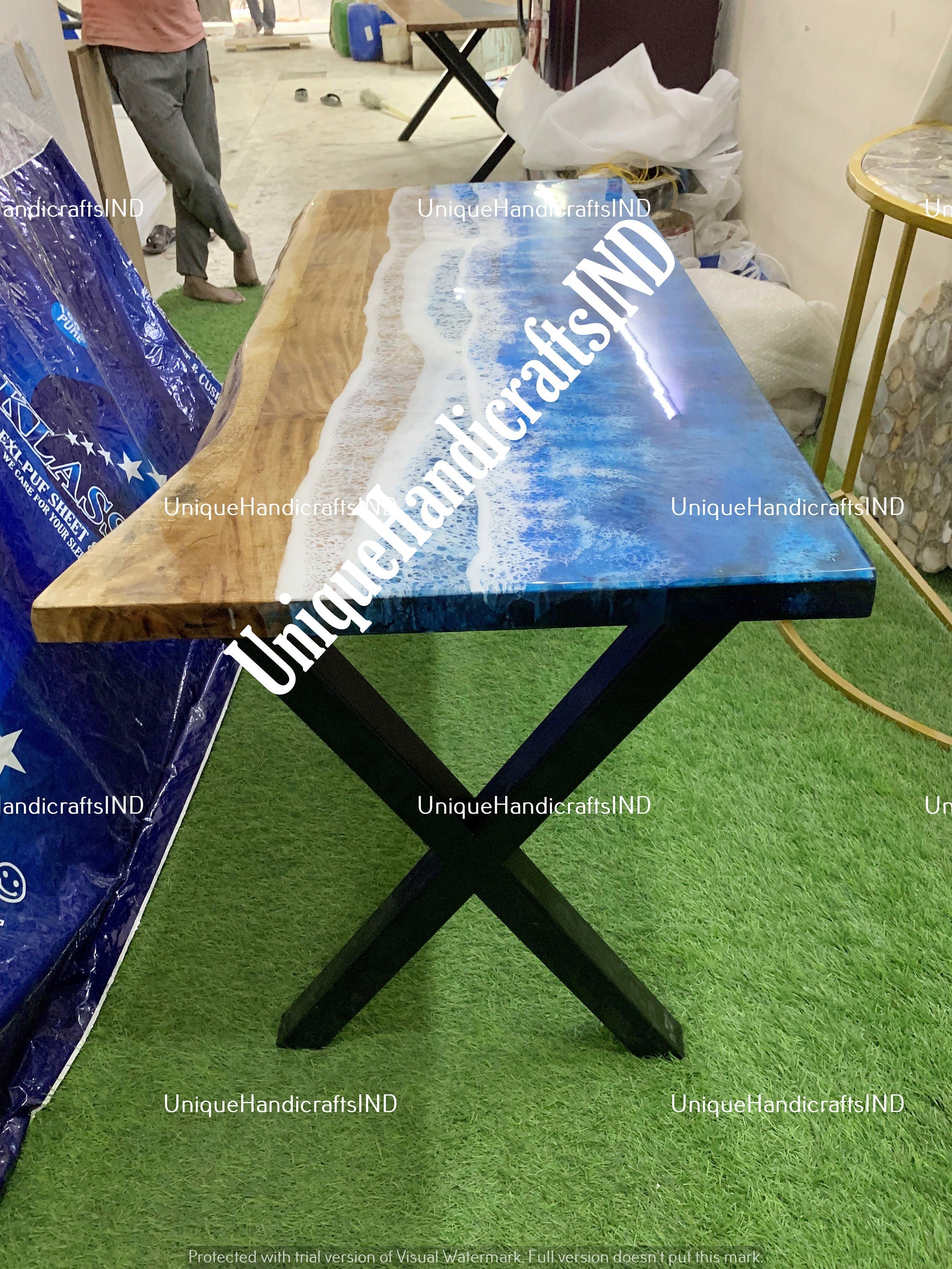 Ocean Table | Epoxy Resin Coffee Table | Ocean Art Dining ,Coffee, Side Table | Walnut Epoxy Round Table | Unique Coffee Table | Sea Table Unique Handicrafts IND