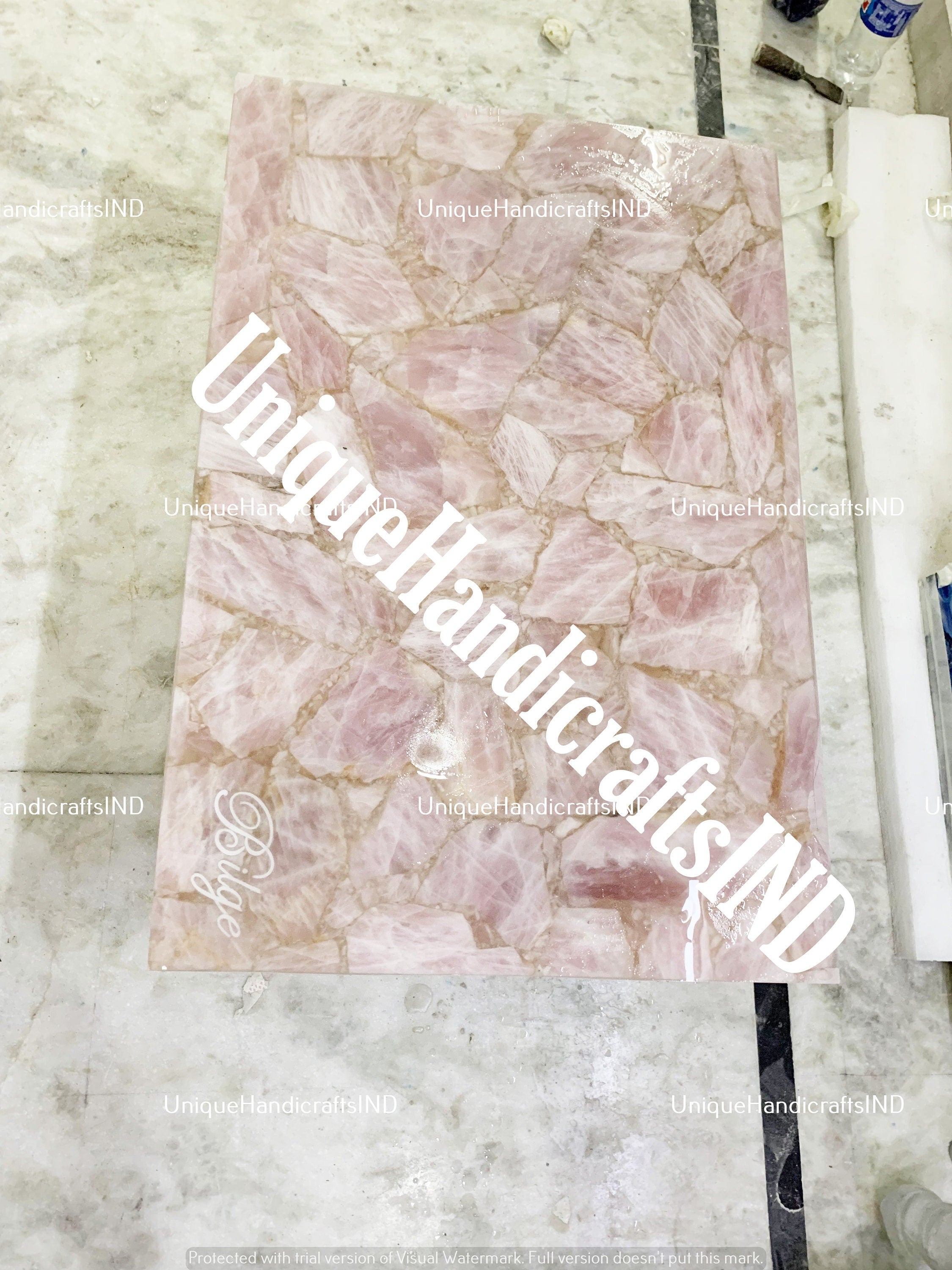 Rose Quartz Kitchen Slab Dining Table Top Office Desk Dine Hallway Furniture Countertop Confernce Meeting Housewarming Decors Unique Handicrafts IND