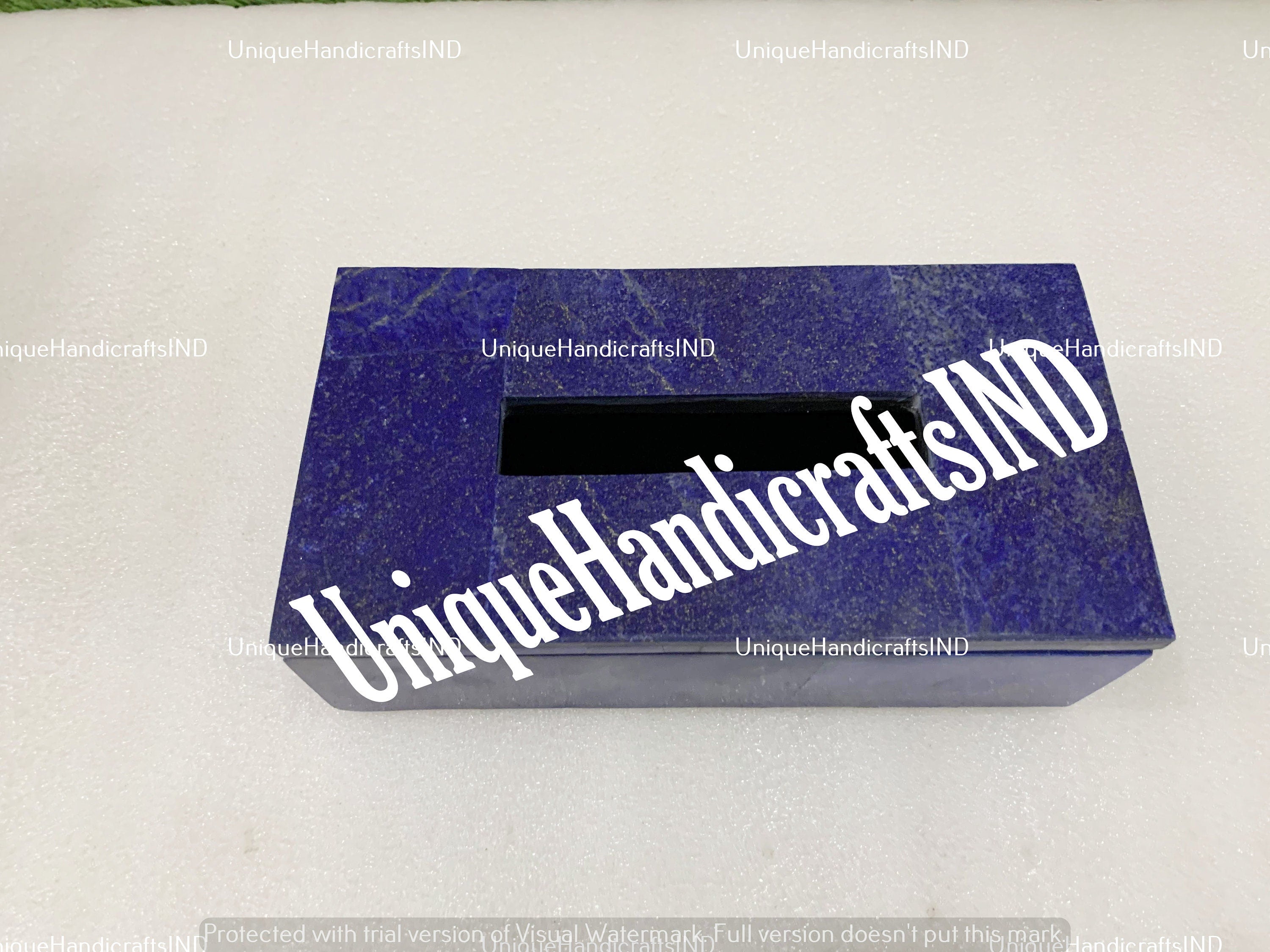 Tissue Box in White Marble with Blue Lapis Lazuli Overlay Work / Stone Tissue Box /Bathroom Accessories in Marble Box for Hotel & Restaurant Unique Handicrafts IND