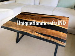 Walnut Table With Black Epoxy resin Art, Live Edge Dining Table, Dining Table, Kitchen Dining Table, Walnut Slab, Live Edge Table Home Decor Unique Handicrafts IND