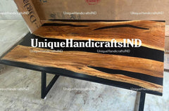 Walnut Table With Black Epoxy resin Art, Live Edge Dining Table, Dining Table, Kitchen Dining Table, Walnut Slab, Live Edge Table Home Decor Unique Handicrafts IND