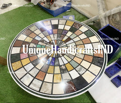 Round Marble Center Mosaic Table Top Semi Precious Stones Handicraft Pietra Dura Work Unique Handicrafts IND