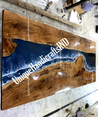 Walnut Dining Table, Dining Table For 6, Wood and Epoxy Table, Modern Dining Table, Resin Table, Epoxy Dine Table, Blue Ocean Epoxy Arts Unique Handicrafts IND