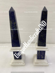 Monumental Pair of Obelisks Inlay Stones Semi Precious Stone Lapis Lazuli Marble Home Decor Unique Handicrafts IND