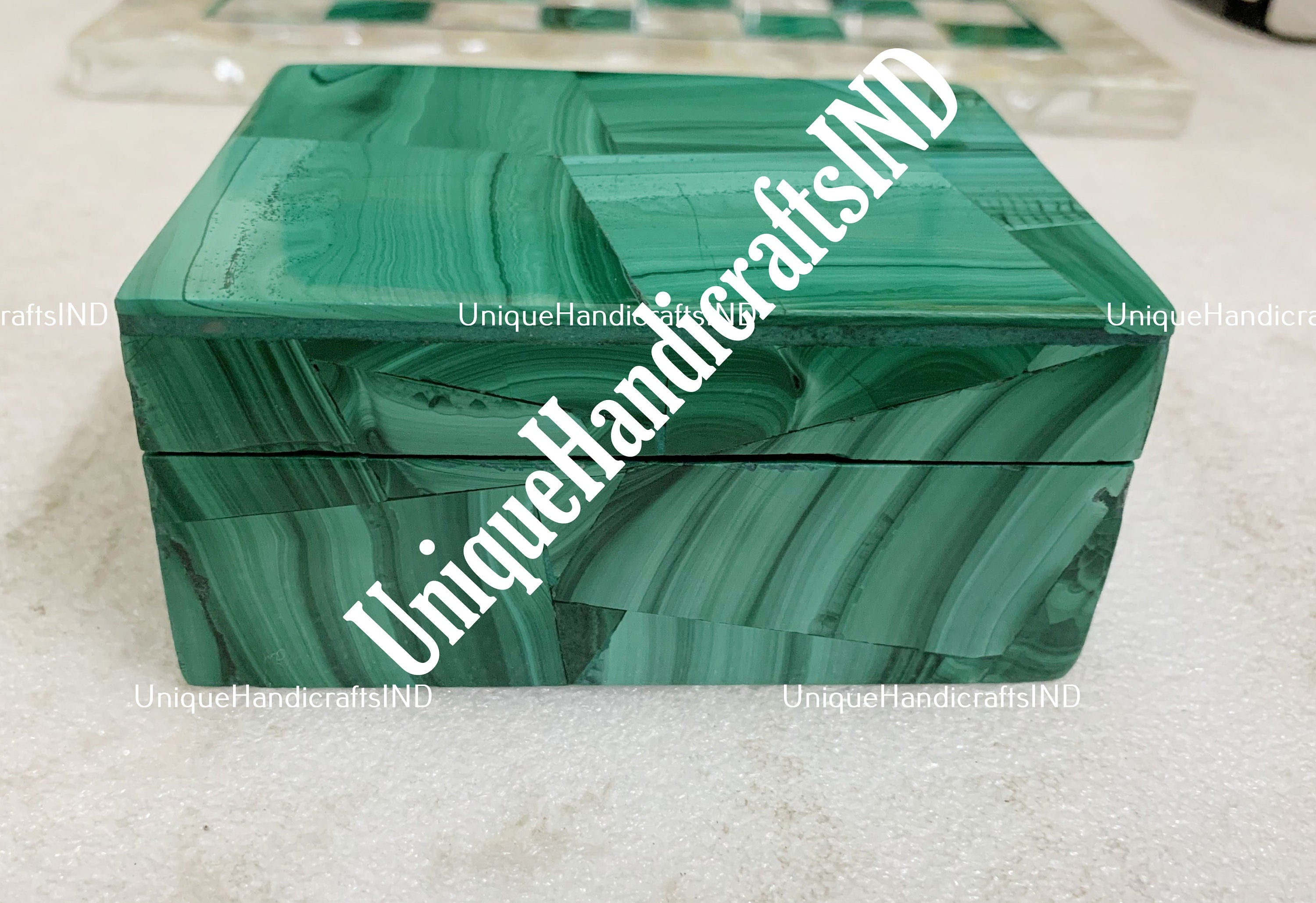 Malachite Marble Jewellery Box, Trinket Box, Unique Gift For Her, Handcrafted Jewel Box, Multi Use Box, Dust Absorber, Air Purifier Unique Handicrafts IND