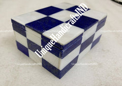 Elegant White Marble Jewelry Box, Storage Box Lapis & Mother of Pearl Inlay Gemstone Mosaic Arts Handmade Watch Box Wedding Gifts Unique Handicrafts IND