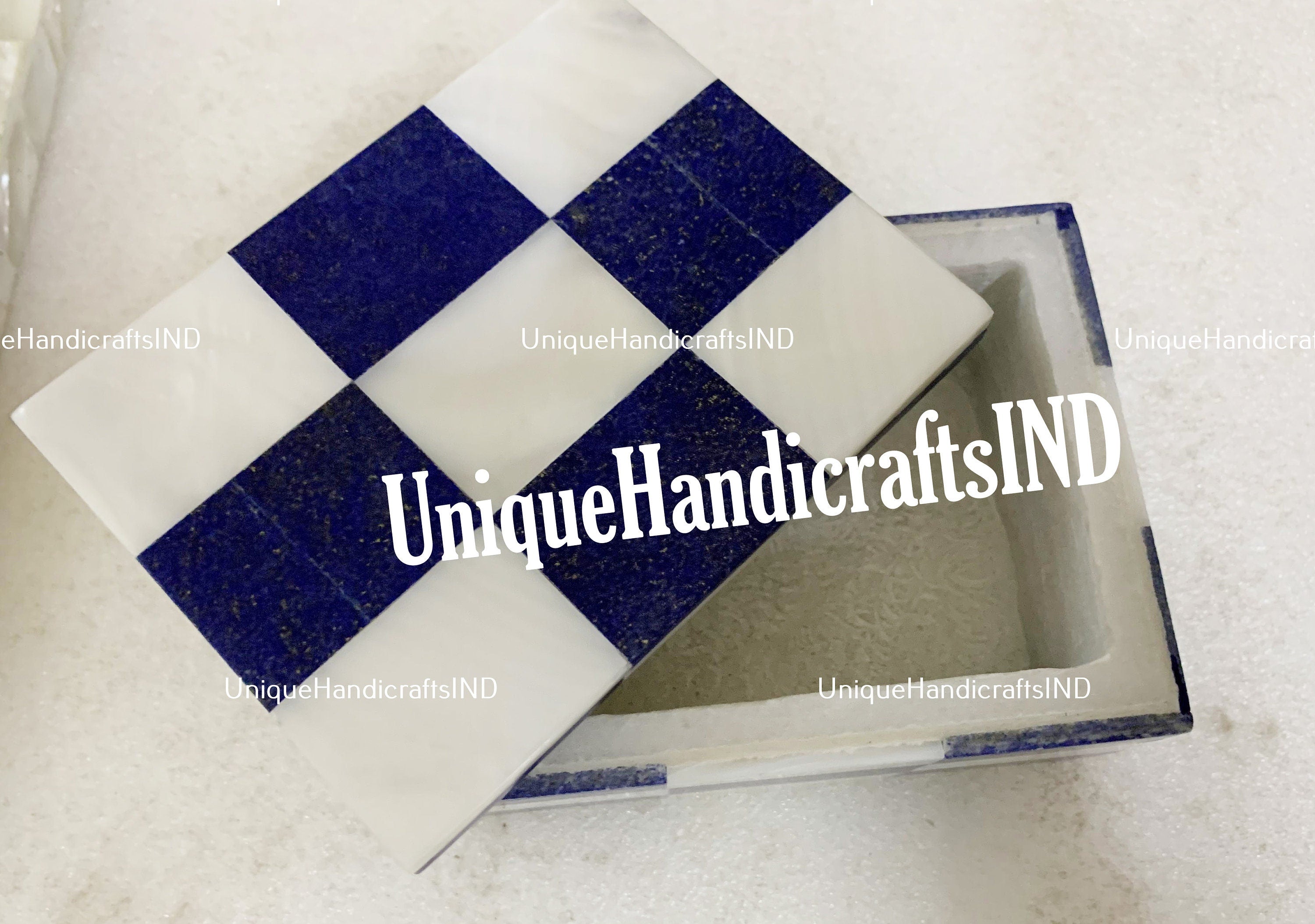 Elegant White Marble Jewelry Box, Storage Box Lapis & Mother of Pearl Inlay Gemstone Mosaic Arts Handmade Watch Box Wedding Gifts Unique Handicrafts IND