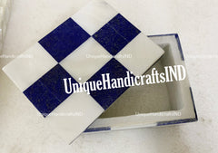Elegant White Marble Jewelry Box, Storage Box Lapis & Mother of Pearl Inlay Gemstone Mosaic Arts Handmade Watch Box Wedding Gifts Unique Handicrafts IND