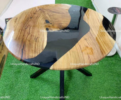 Round Table With Black Epoxy Resin Arts Handmade Beach House Decor Furniture Gift For Him / Her Unique Handicrafts IND