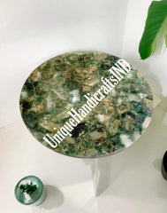 Round Table Top / Natural Fluorite Gem stone Table Top /  Farmhouse Furniture For Gift Him Unique Handicrafts IND