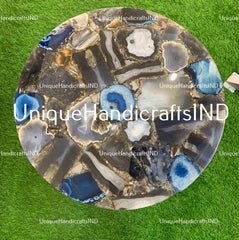 Stone Table top , Natural Blue & Brown Stone Table for home décor Decorative Coffee Table Top Mid Century Table Handmade Round Table Unique Handicrafts IND