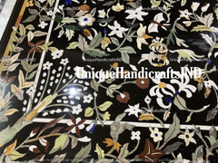 Black Marble Inlay Dining Table Top Handmade Semi Precious Stone Inlay Work PIETRA DURA Art Decor Unique Handicrafts IND