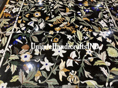 Black Marble Inlay Dining Table Top Handmade Semi Precious Stone Inlay Work PIETRA DURA Art Decor Unique Handicrafts IND