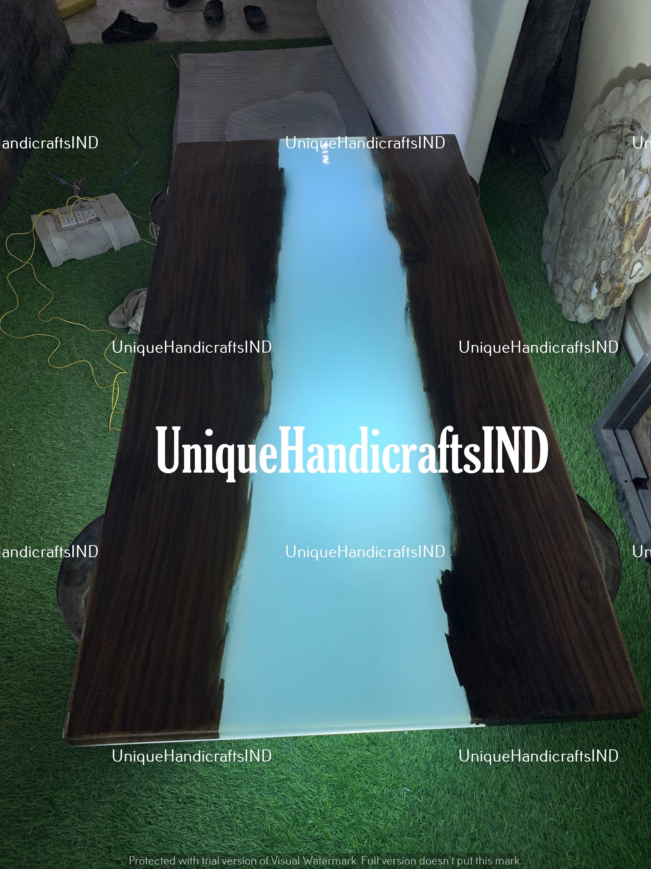 Blue Epoxy table, Illuminated Countertops, Tabletops,Glowing table, Custom Table, Furniture , Resin Table, Coffee Table, Resin Table Top Unique Handicrafts IND