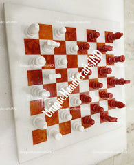 Handmade Marble Chess Board with Carnelian Mosaic - Unique Christmas Gift | Stone Art Board Game | Gift for Him or Her Unique Handicrafts IND