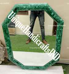 Natural Malachite Stone Wall Mirror Handmade Luxury Wall Hanging Mirror Living Room & Hallway Decors Gift for Her/Him Unique Handicrafts IND